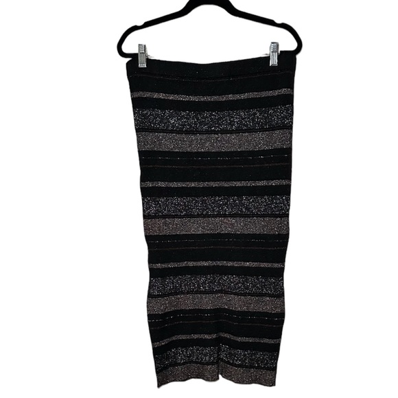 House of Harlow 1960 | Striped Lurex Body Con Skirt with Slit - Picture 1 of 6